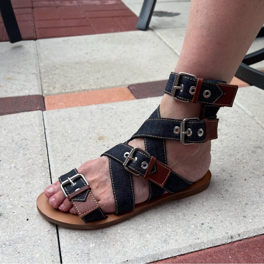 STUDIO POLLINI Sandals shoes denim gladiators women sz 7